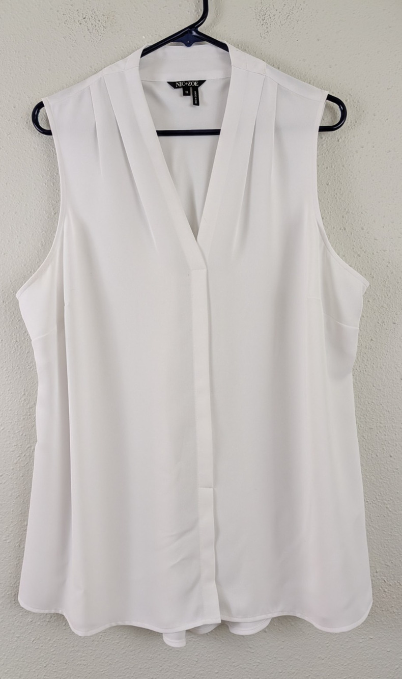Nic + Zoe sz 1X Blouse sleeveless tank v-neck shirt white 1803